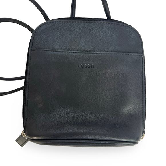 Fossil Black Leather Crossbody Purse – Small Zip Organizer Shoulder Bag - Picture 1 of 16